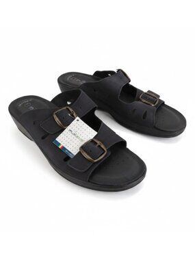 FlexUS NWOB Women's Black Nubuck Leather DECCA Slide Sandals, Size 40 (US9)